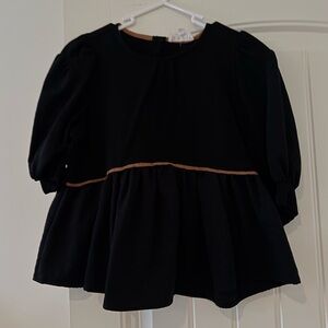 THML Black Blouse with Tan Piping